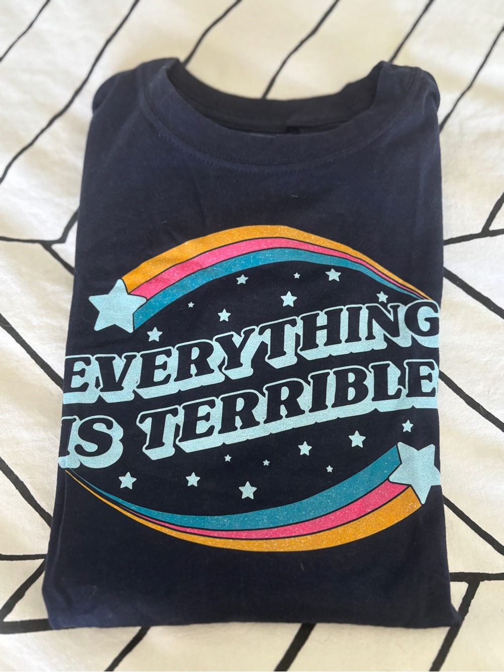 Navy Graphic Tee with Rainbow Stars - Everything Is Terrible